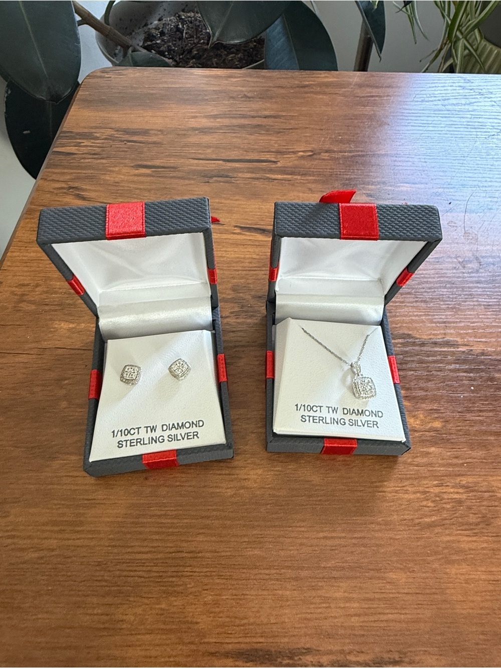Skechers Sterling Silver Diamond Square Halo Pendant and Stud Earrings - Silver
